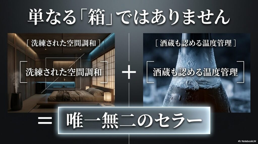 さくら製作所のワインセラーは単なる箱ではなく、洗練された空間調和と酒蔵も認める温度管理を両立した唯一無二のセラー