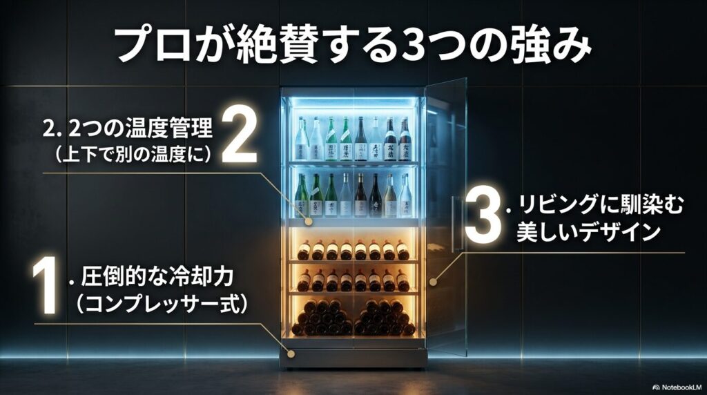 プロが絶賛する3つの強み(圧倒的な冷却力、2つの温度管理、美しいデザイン)