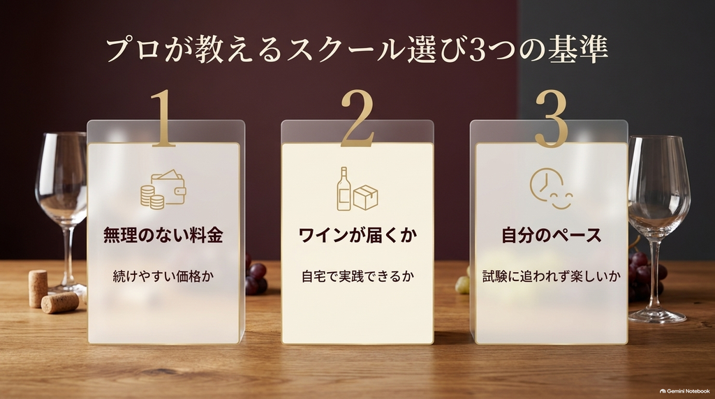 プロが教えるワインスクール選び3つの基準（無理のない料金、ワインが届くか、自分のペース）
