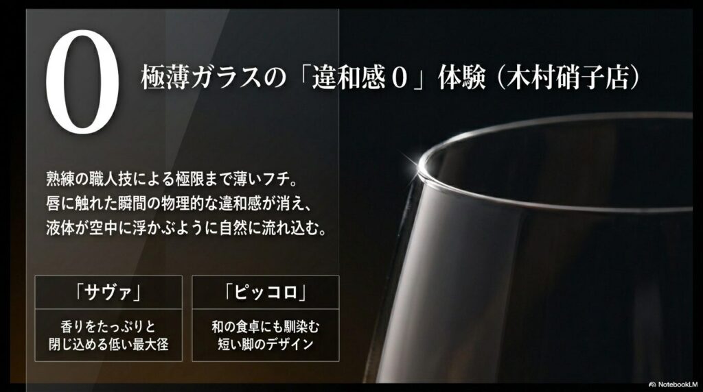 木村硝子店の極薄ガラスによる違和感ゼロの体験とサヴァ・ピッコロの紹介