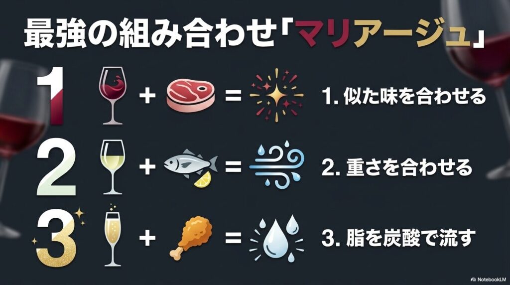 ワインとおつまみの最強の組み合わせ「マリアージュ」の3つの基本法則