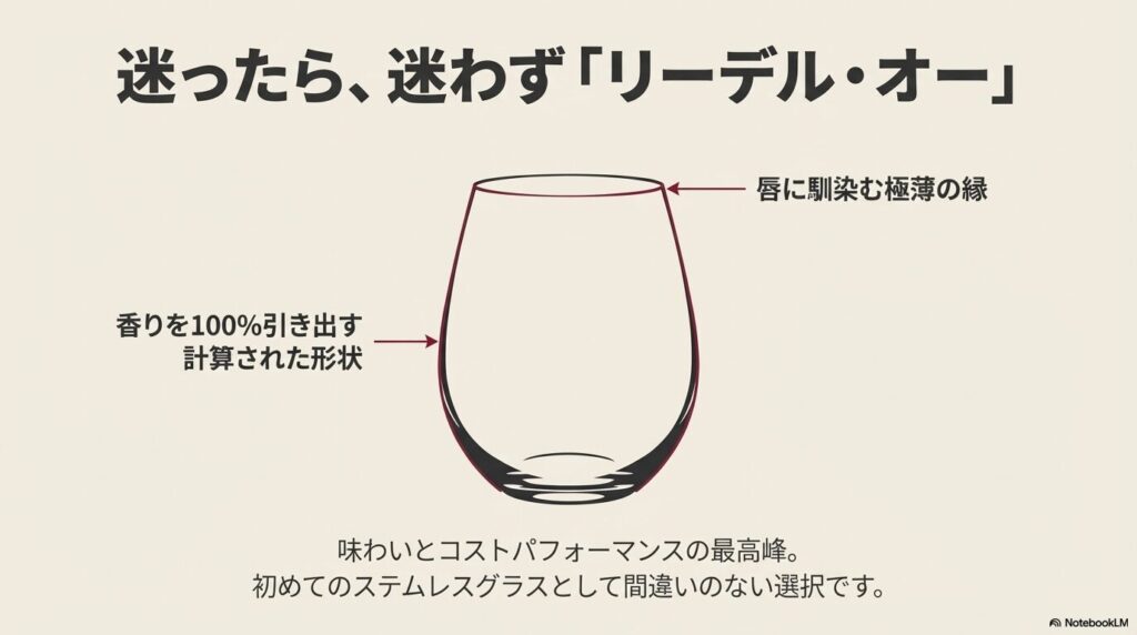 唇に馴染む極薄の縁と香りを100%引き出す形状を持つ、味わいとコスパの最高峰「リーデル・オー」
