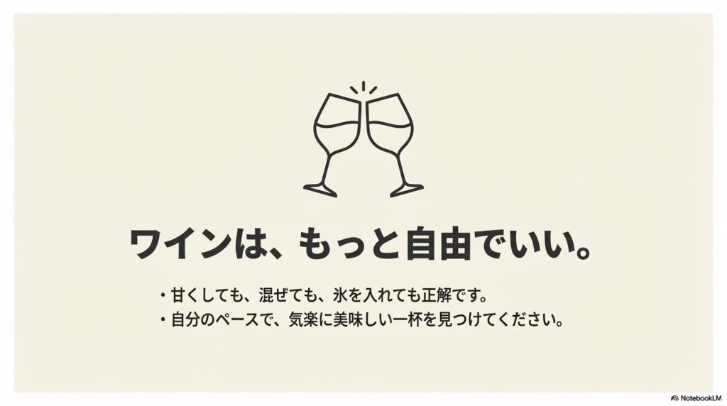 ワインは甘くしても氷を入れても自由で気楽に楽しむもの
