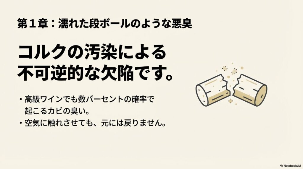 コルクの汚染による不可逆的な欠陥であるブショネ