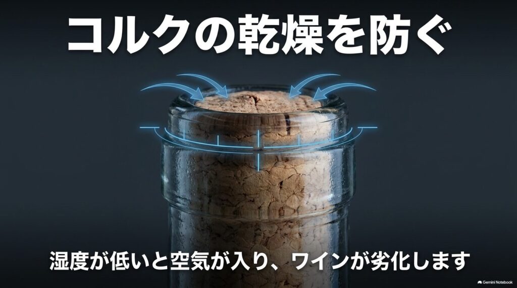 湿度が低いとコルクが乾燥し空気が入ることでワインが劣化するメカニズム