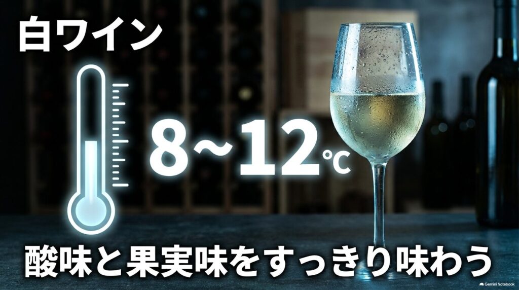 酸味と果実味をすっきり味わう白ワインの適温(8〜12度)