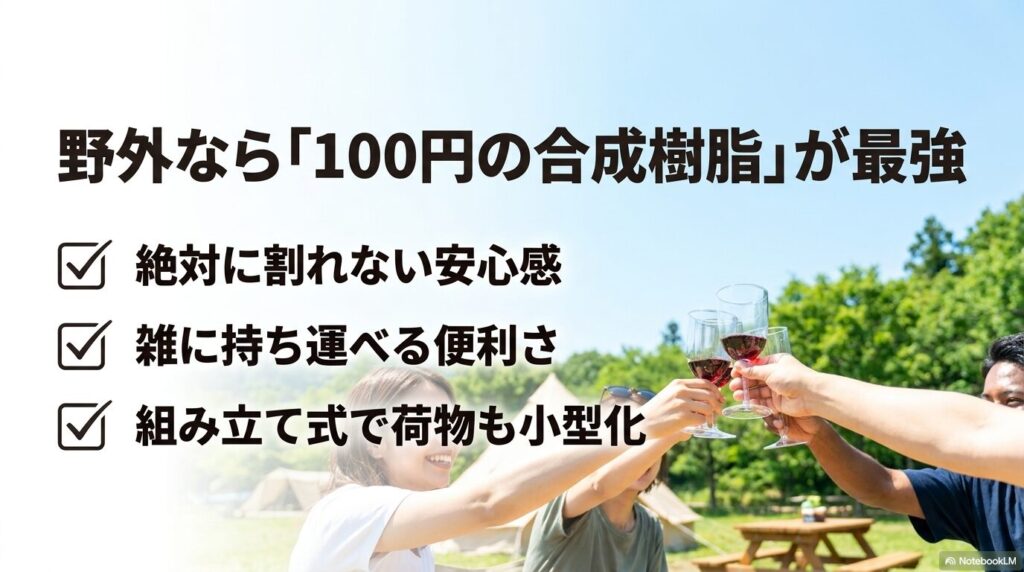 野外のワイングラスは100均の合成樹脂が手軽で最強
