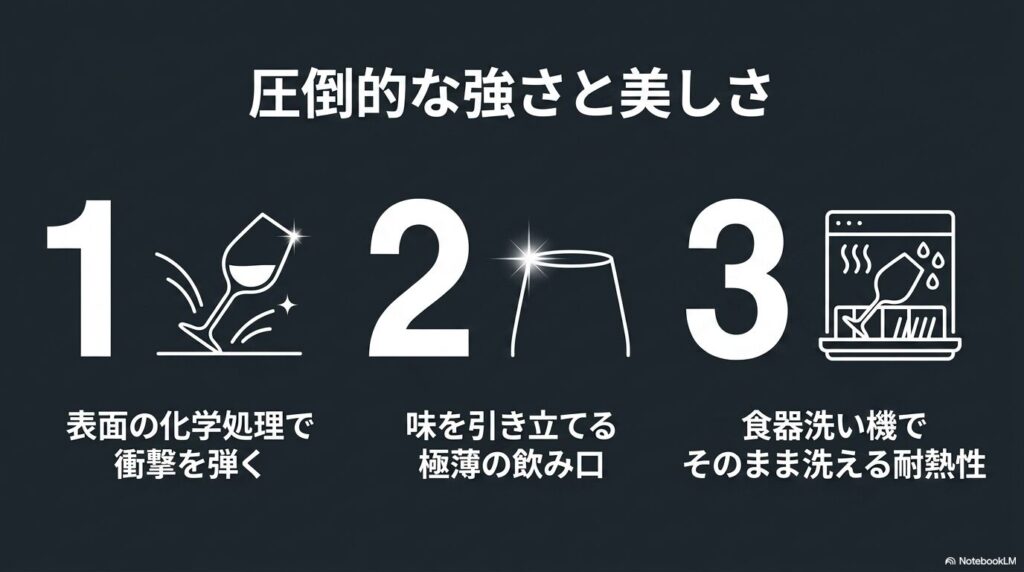 イオンストロング製ワイングラスの強さと美しさの理由
