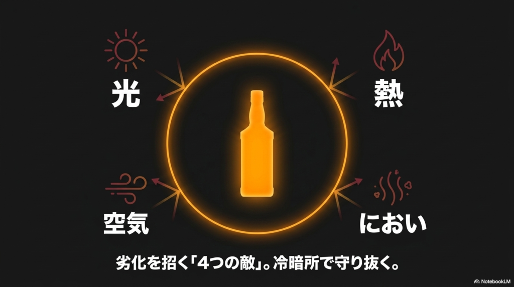 ウイスキーの劣化を招く4つの敵(光・空気・熱・におい)