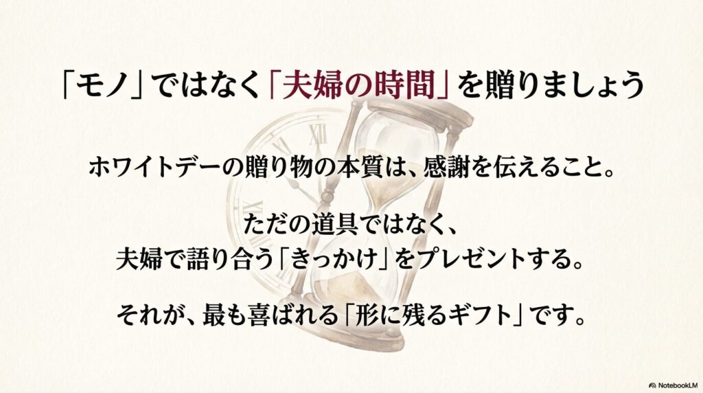 ホワイトデーの贈り物の本質は感謝を伝えること。夫婦で語り合うきっかけをプレゼントする形に残るギフト