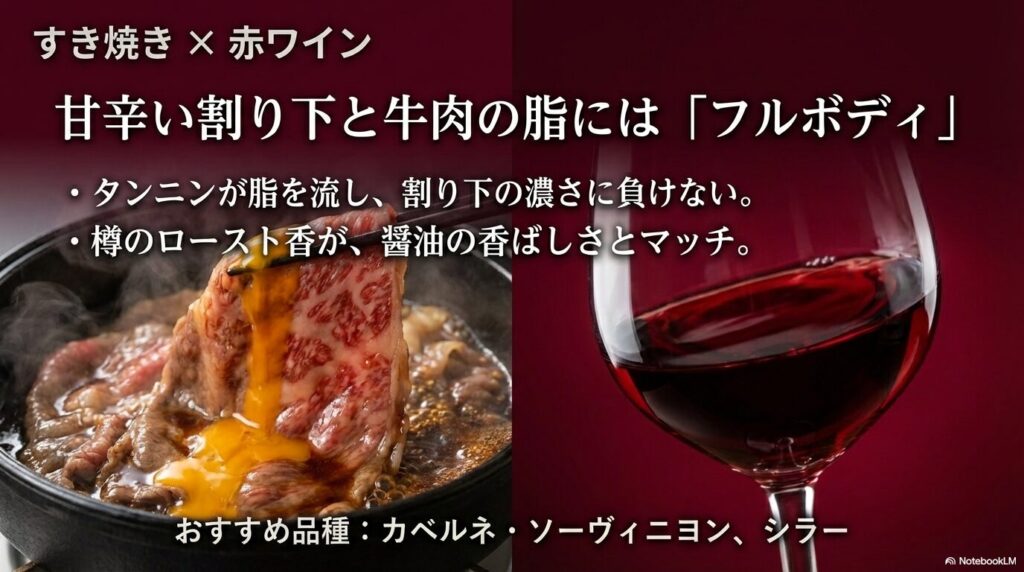すき焼きと赤ワイン（カベルネ・ソーヴィニヨン等）のペアリング解説