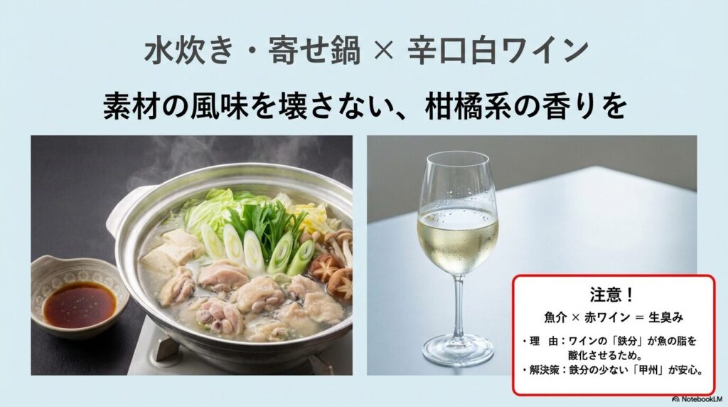 水炊きと白ワインの相性と、魚介と赤ワインの生臭みの原因解説