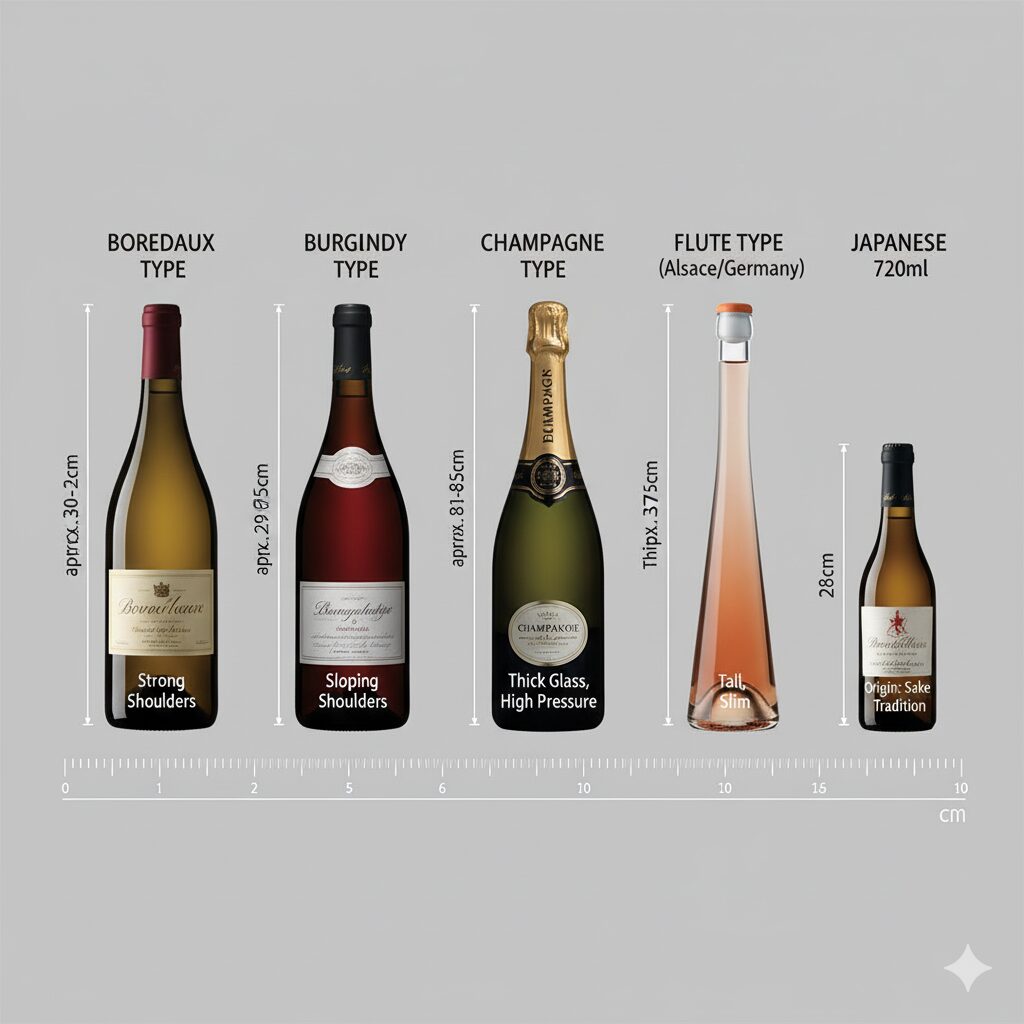 ワインボトルの高さと直径は何cm？ 形状別の目安