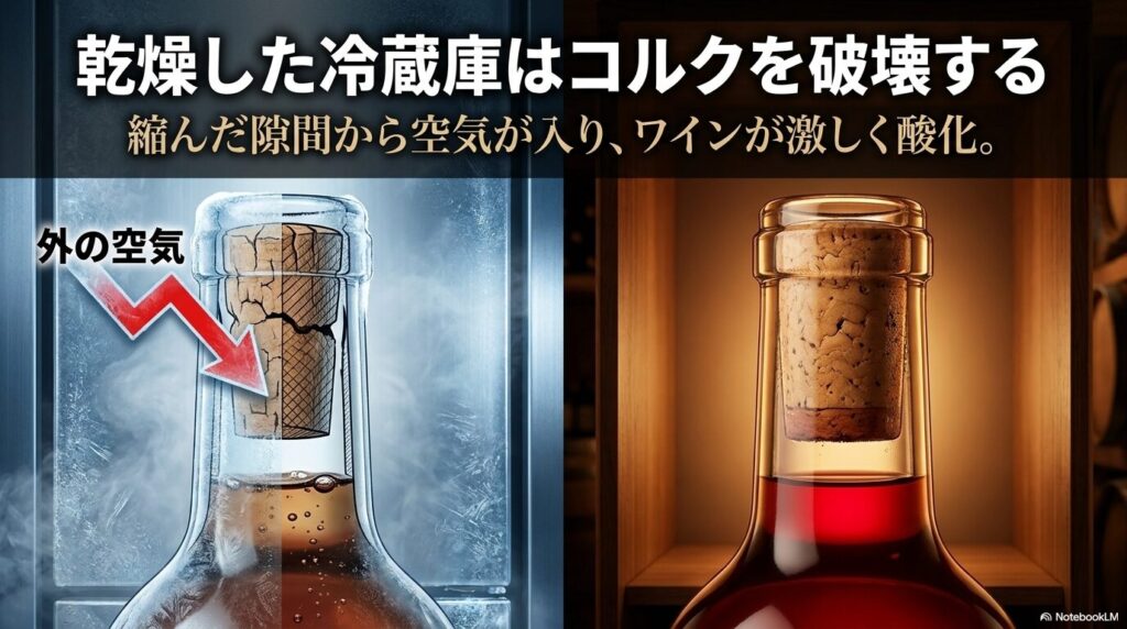 冷蔵庫の乾燥によるコルクの収縮とワイン酸化のリスク