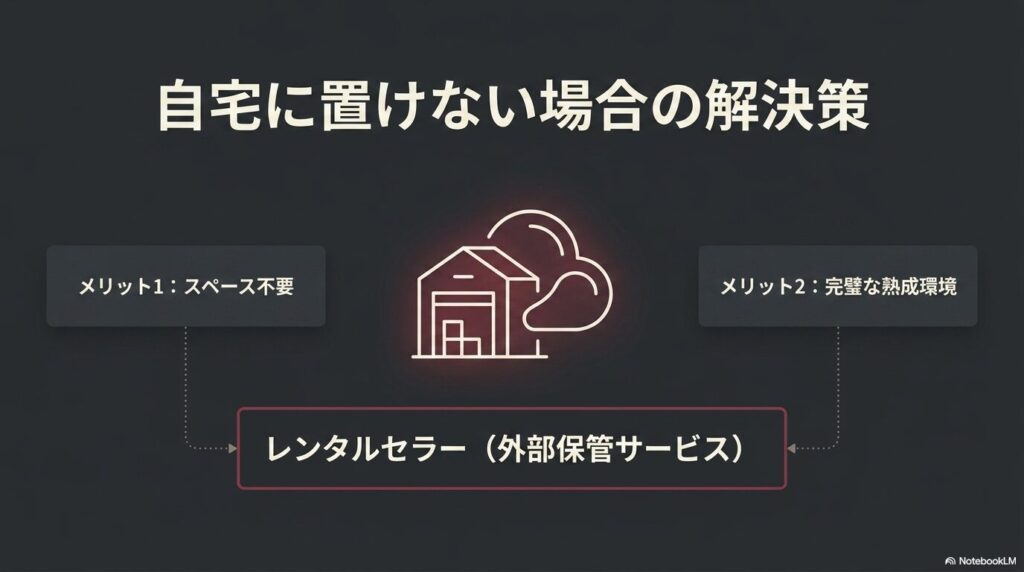 自宅に置けない場合の解決策として、スペース不要で完璧な熟成環境が手に入るレンタルセラー(外部保管サービス)のメリット