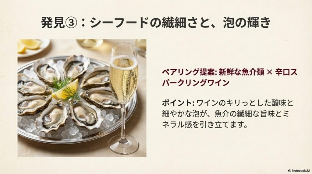 シーフードとスパークリングワイン