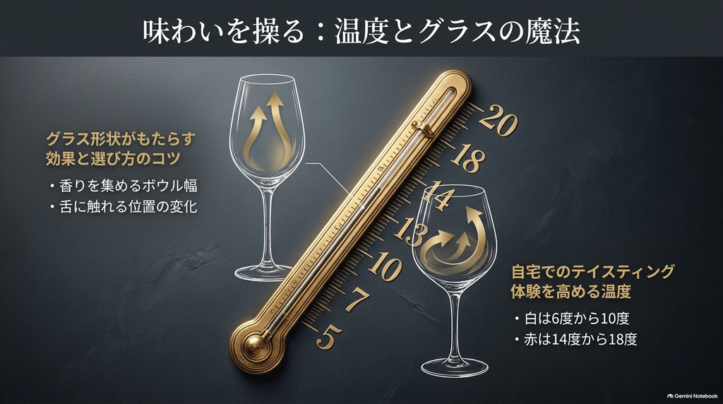 グラス形状がもたらす効果と選び方、テイスティング体験を高める適正温度