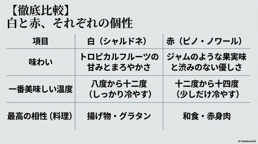 白ワイン（シャルドネ）の真髄。洋梨やマンゴーの果実味とクリーミーで滑らかな飲み口を表現したイラスト