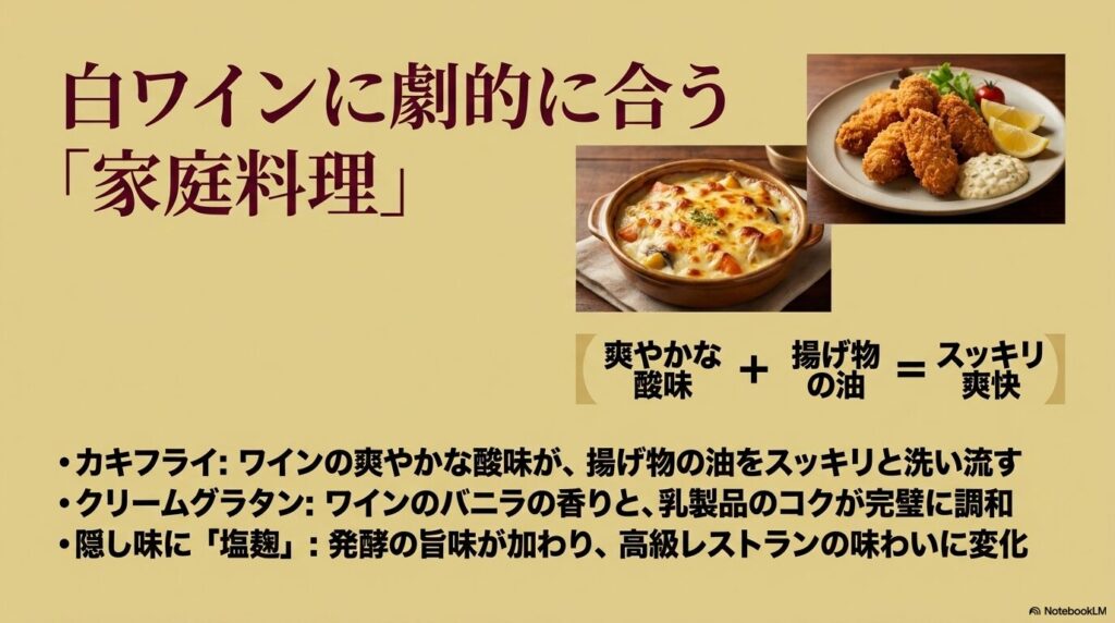 相性の良いカキフライやグラタンのイラスト